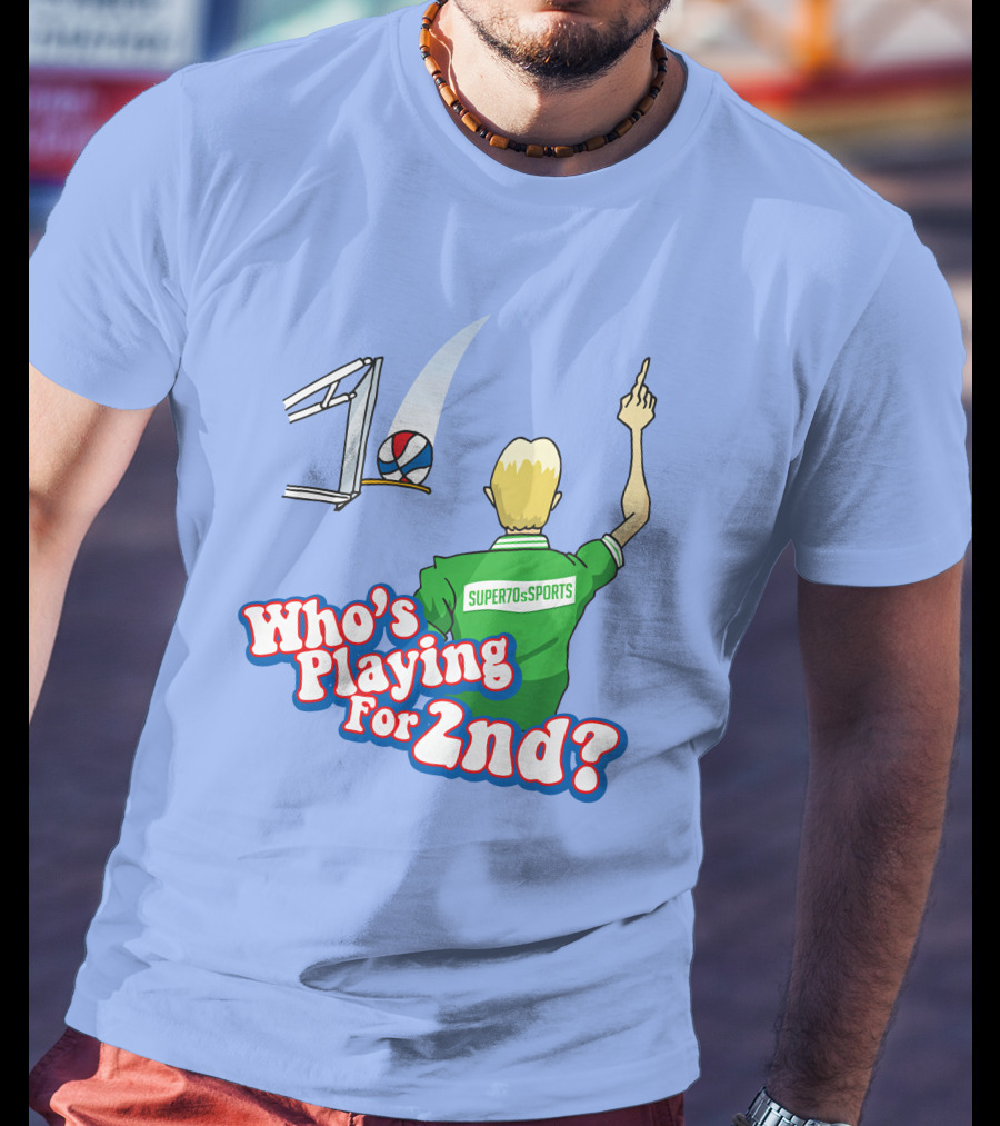 Super70s Sports Who's Playing For 2nd Volleyball Player Gesture T-Shirt