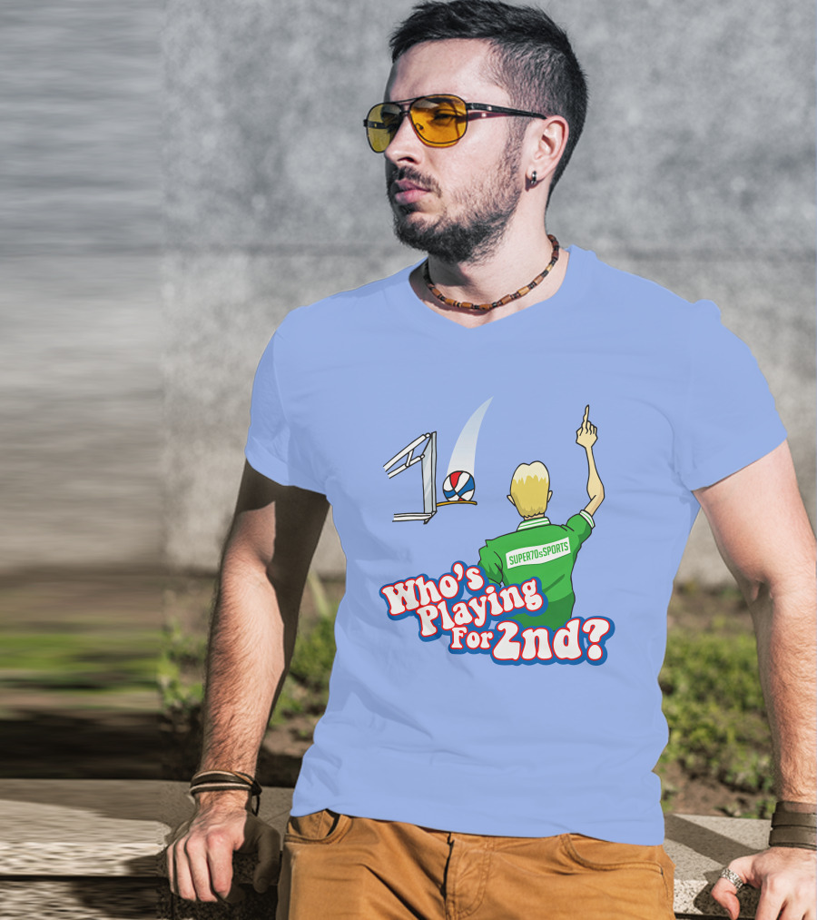 Super70s Sports Who's Playing For 2nd Volleyball Player Gesture T-Shirt