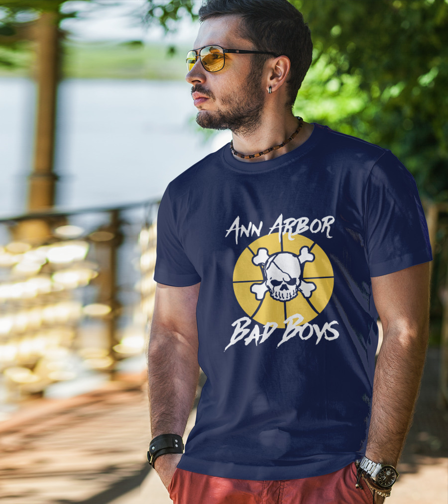Ann Arbor Bad Boys Skull Basketball Juwan Howard Blue By Ninety Shop T-Shirt