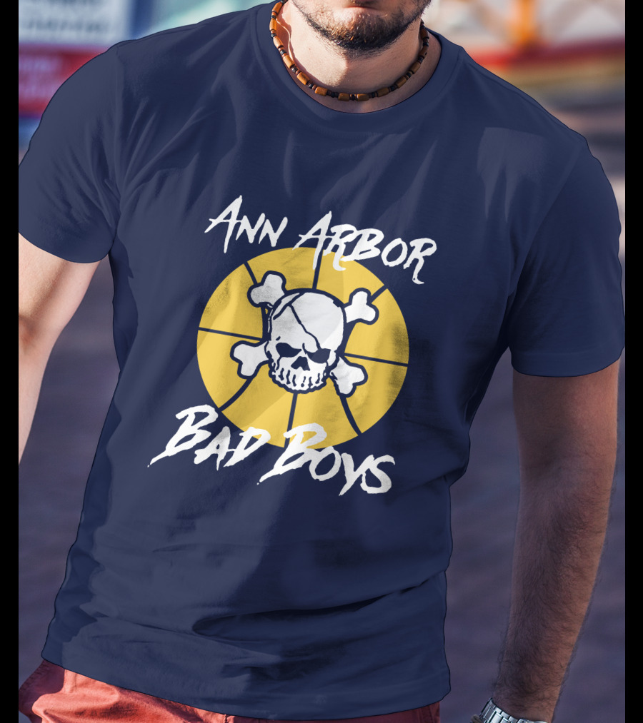 Ann Arbor Bad Boys Skull Basketball Juwan Howard Blue By Ninety Shop T-Shirt