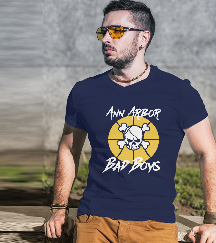 Ann Arbor Bad Boys Skull Basketball Juwan Howard Blue By Ninety Shop T-Shirt