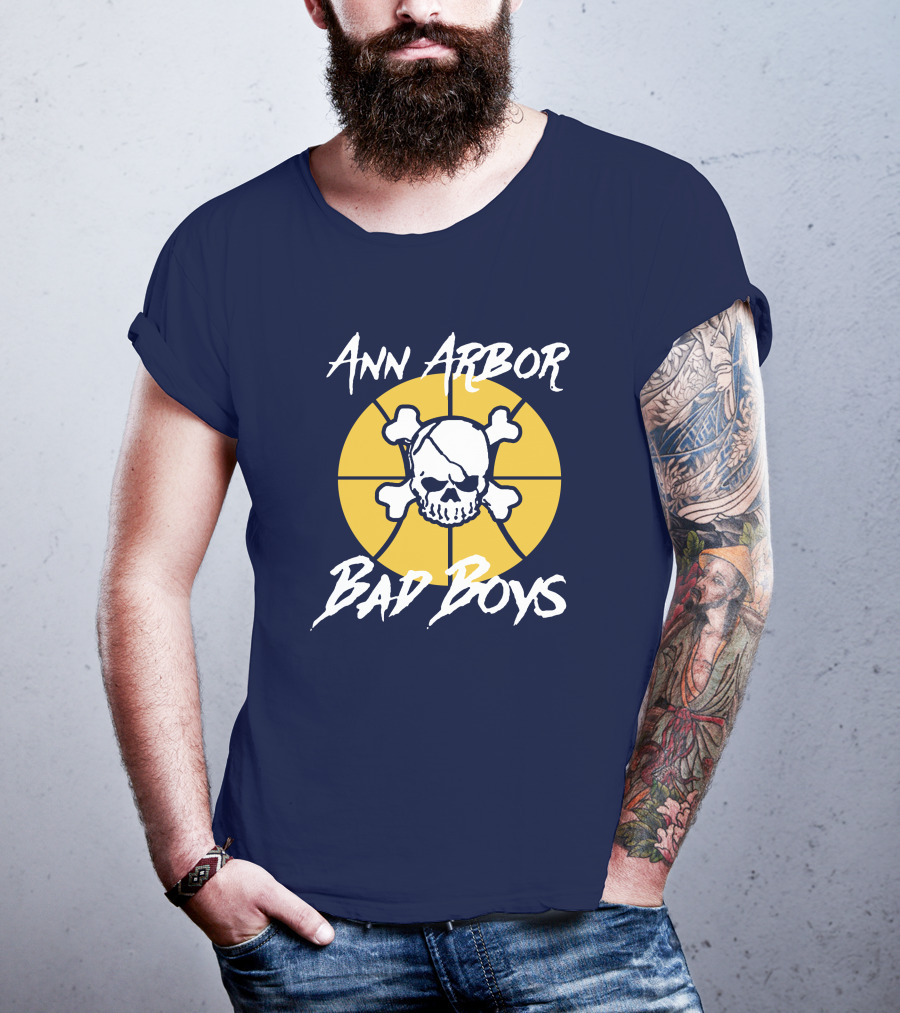 Ann Arbor Bad Boys Skull Basketball Juwan Howard Blue By Ninety Shop T-Shirt
