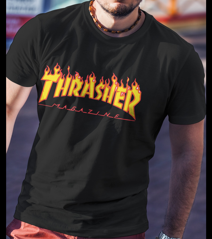 Men Thrasher Flame Magazine Classic Yellow T-Shirt