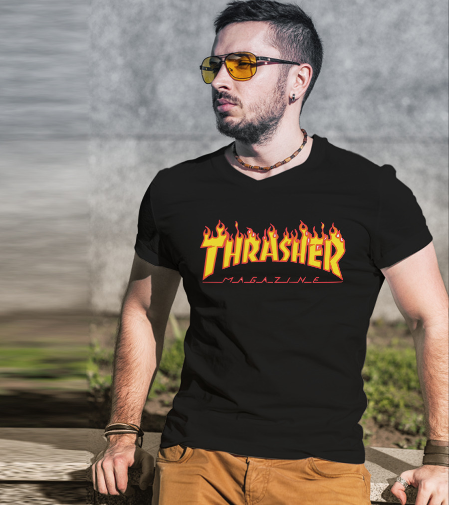 Men Thrasher Flame Magazine Classic Yellow T-Shirt