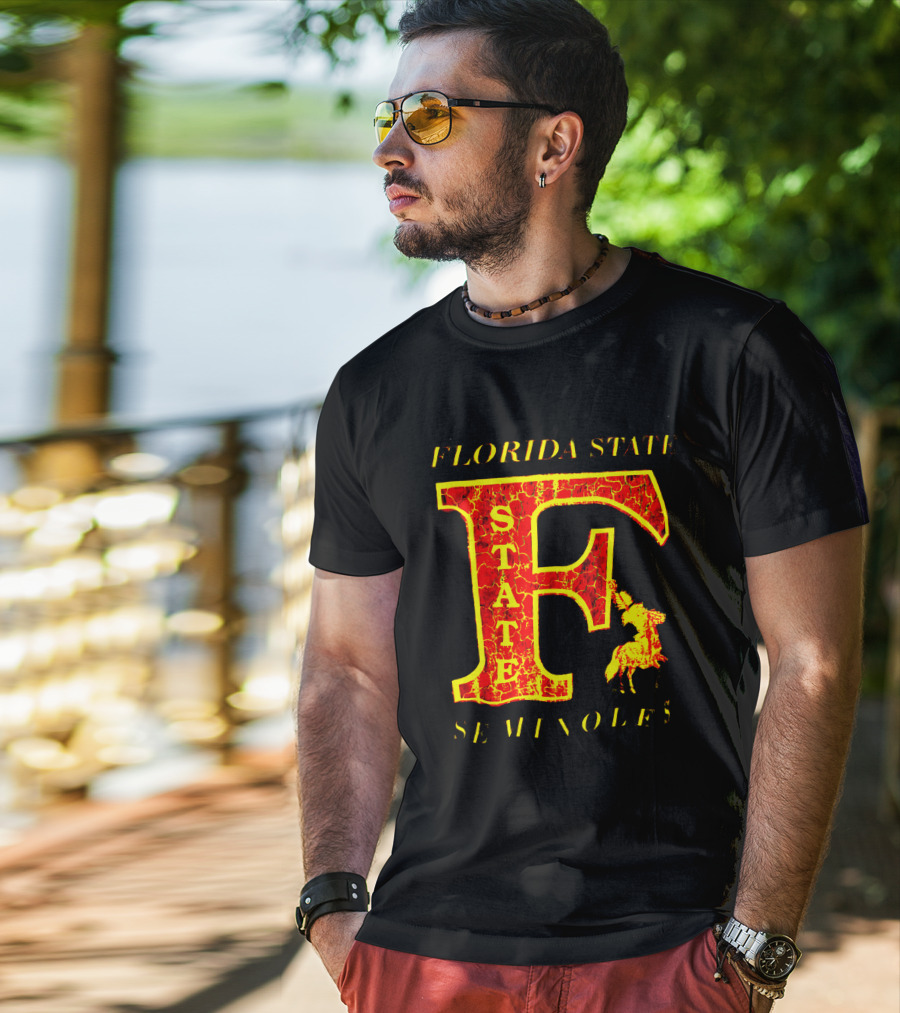 Florida State Seminoles Vintage 1980s Large F Cracked Texture T-Shirt