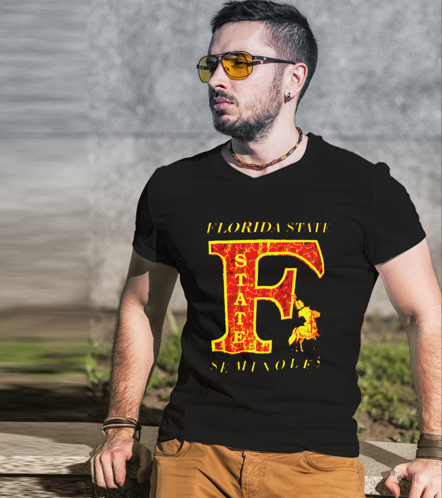 Florida State Seminoles Vintage 1980s Large F Cracked Texture T-Shirt