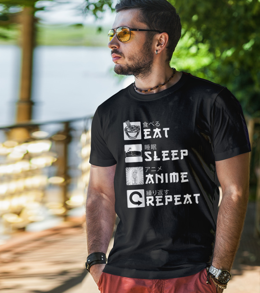 Eat Sleep Anime Repeat Japanese Manga Cosplay Bowl Zzzz Girl Arrows T-Shirt