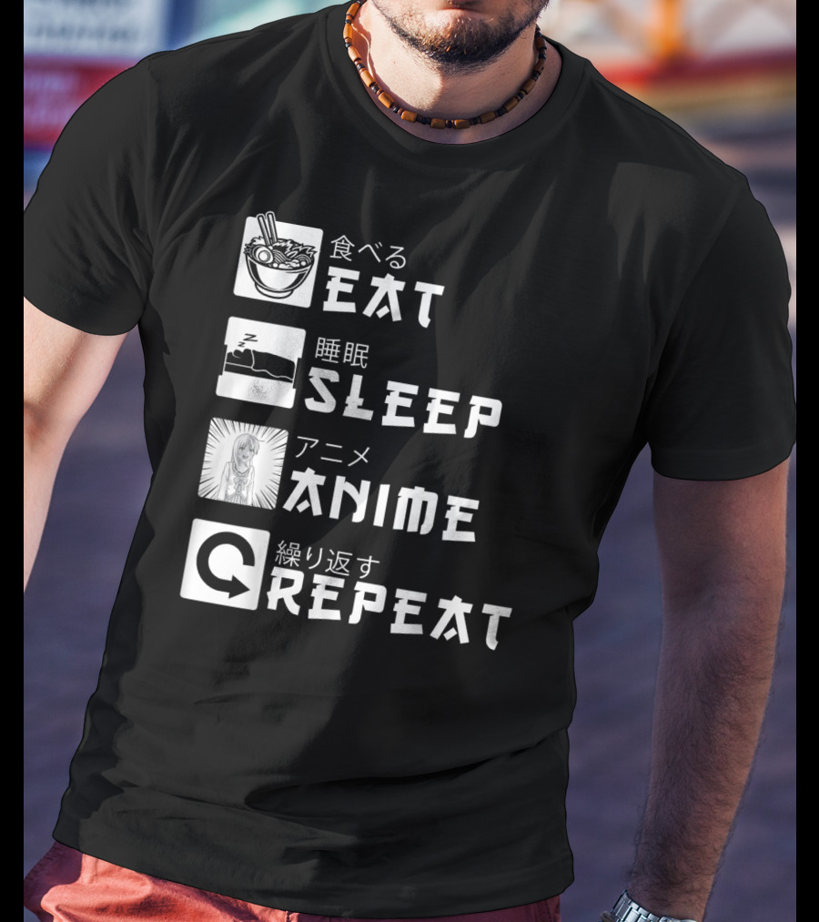 Eat Sleep Anime Repeat Japanese Manga Cosplay Bowl Zzzz Girl Arrows T-Shirt