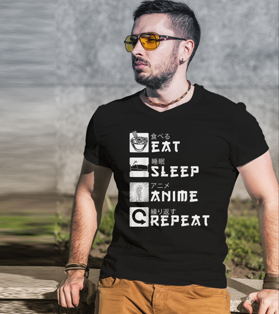 Eat Sleep Anime Repeat Japanese Manga Cosplay Bowl Zzzz Girl Arrows T-Shirt