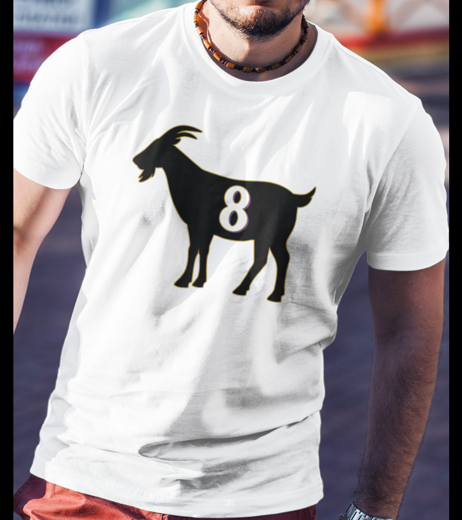 GOAT 8 Baltimore Football Maryland Raven Nation Black Goat Silhouette With Number 8 T-Shirt
