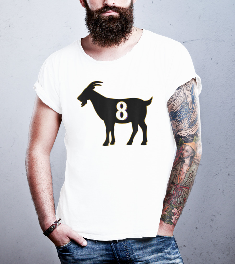 GOAT 8 Baltimore Football Maryland Raven Nation Black Goat Silhouette With Number 8 T-Shirt