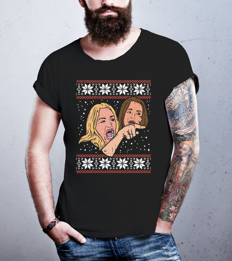 Angry Yelling Woman Meme Ugly Christmas T-Shirt