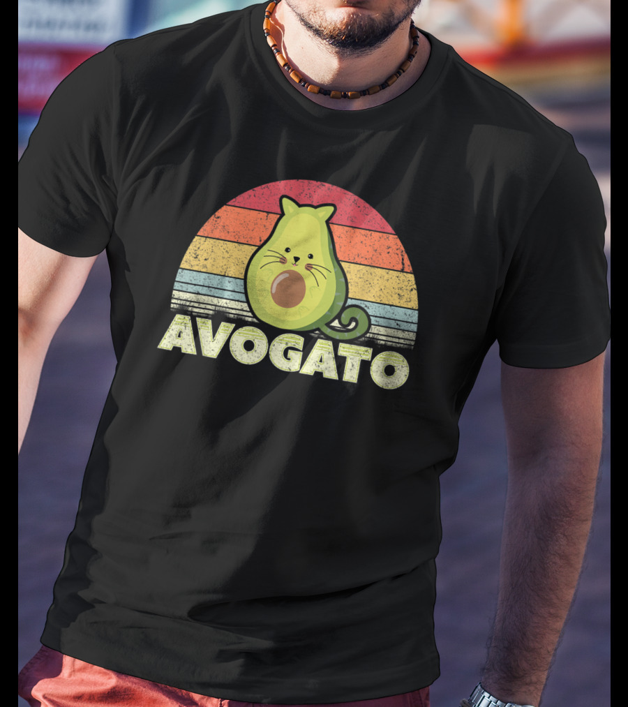 Avogato Retro Cat Avocado Vintage Sunset T-Shirt