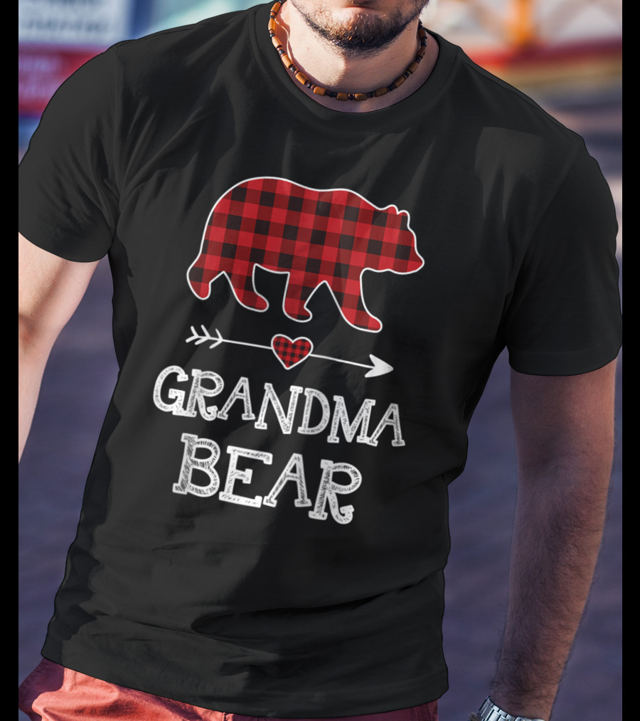 Grandma Bear Christmas Buffalo Plaid Raglan Baseball T-Shirt