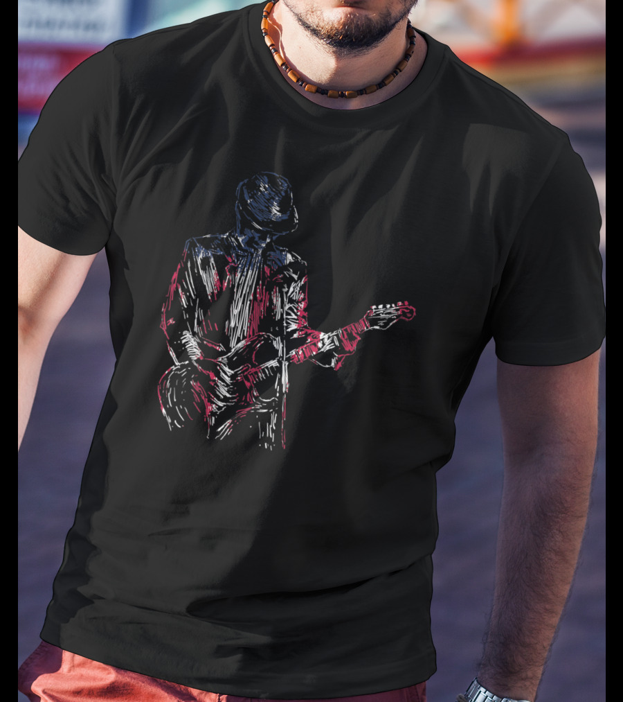 Blues Guitarist In American Flag Colors For Music Lovers T-Shirt