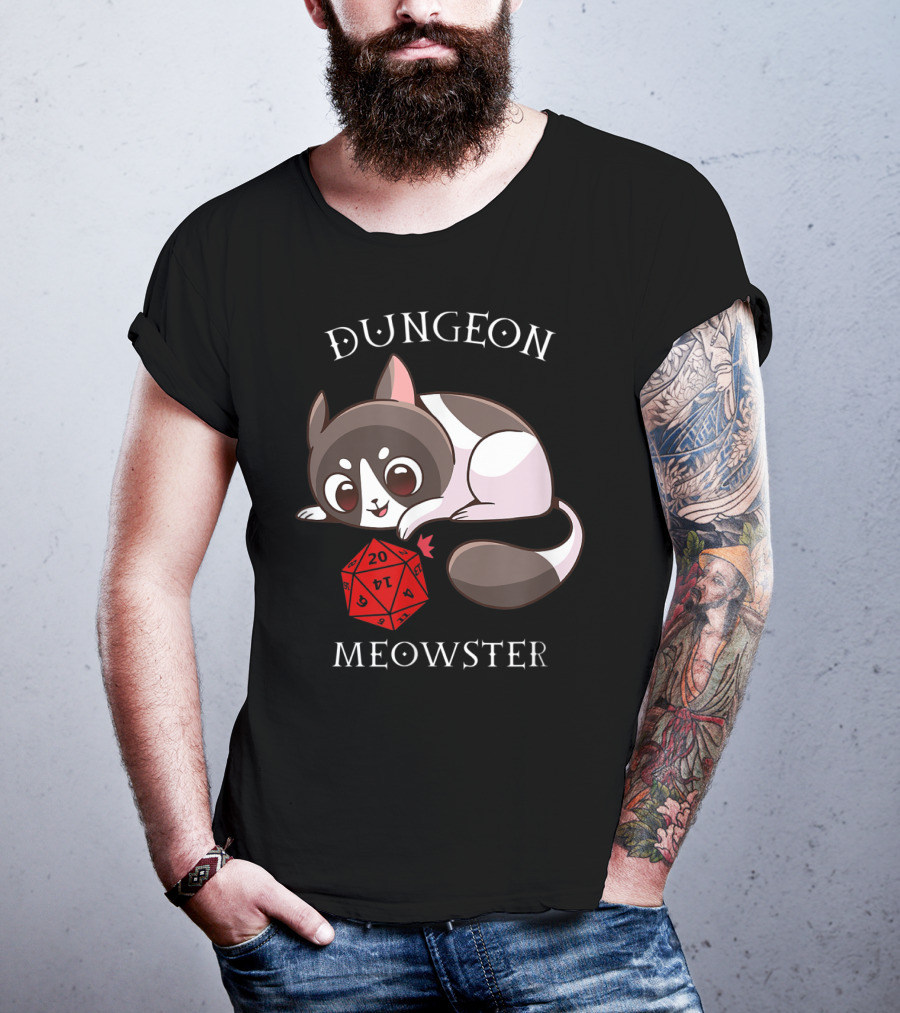 Dungeon Meowster Cat With D20 Nerd RPG Table Top Gamer T-Shirt