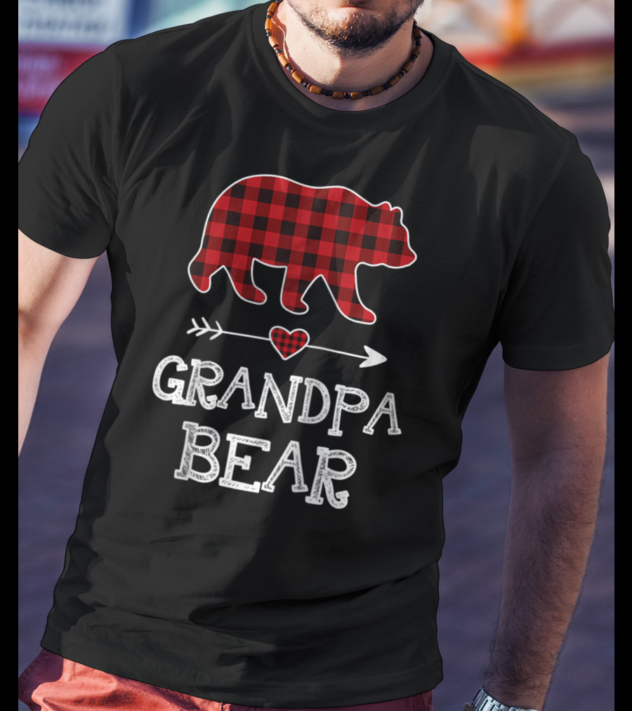 Grandpa Bear Christmas Red Plaid Buffalo Raglan Baseball T-Shirt