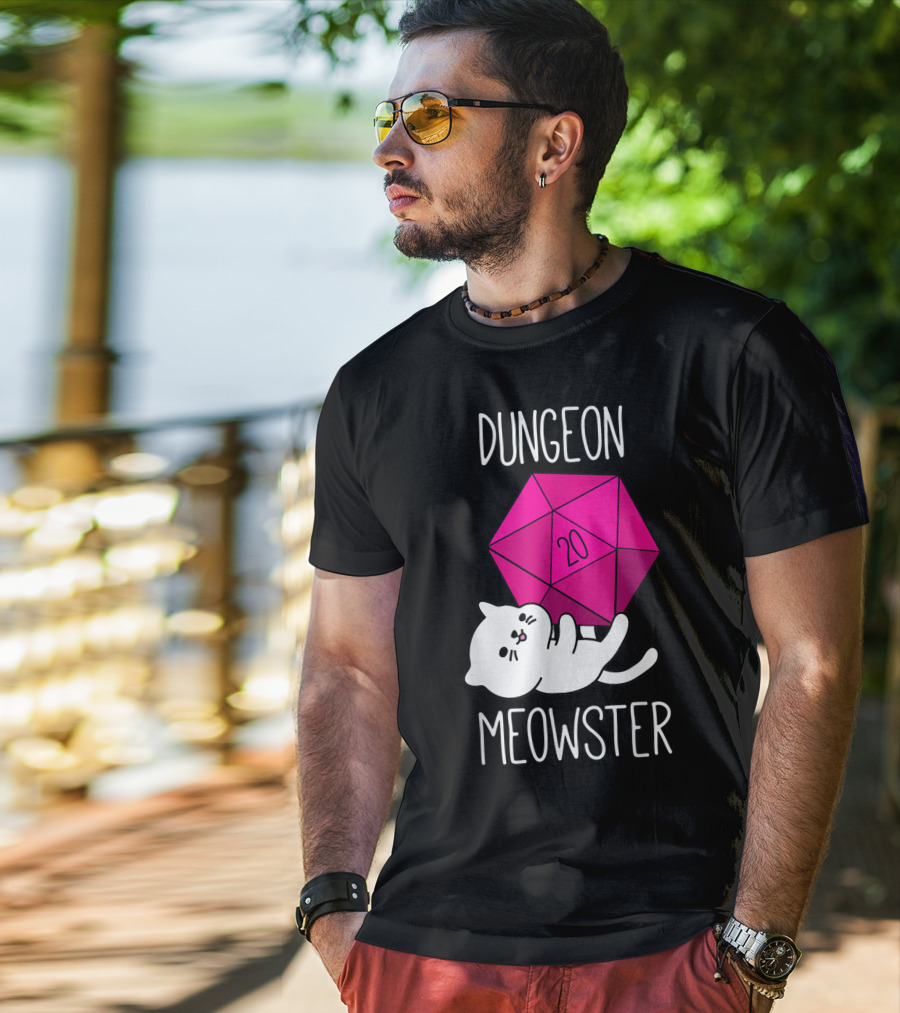 Dungeon Meowster Cat With D20 Dice For RPG Gamer T-Shirt