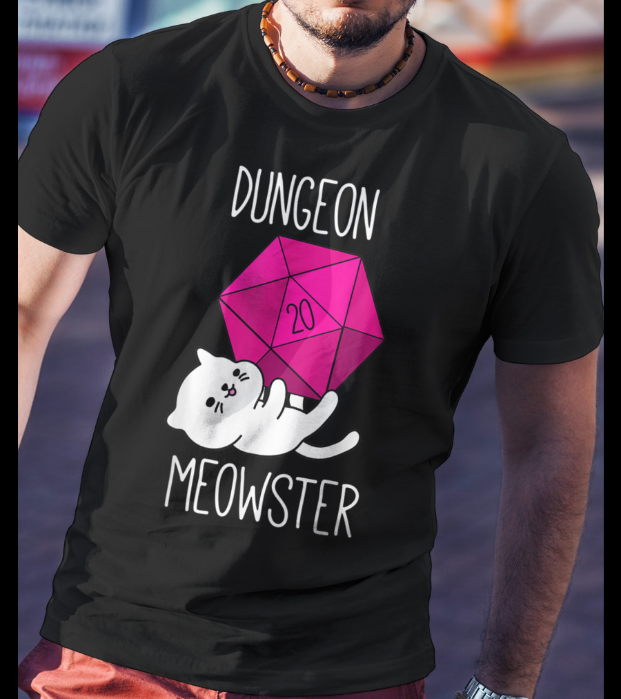 Dungeon Meowster Cat With D20 Dice For RPG Gamer T-Shirt