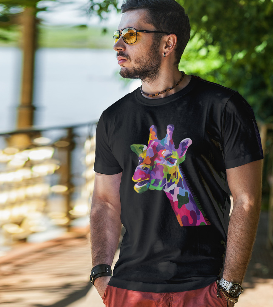 Giraffe Support Colorful Psychedelic T-Shirt