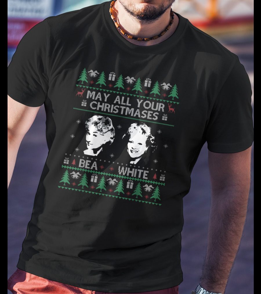 May All Your Christmases Bea White With Holiday Sweater Icons T-Shirt