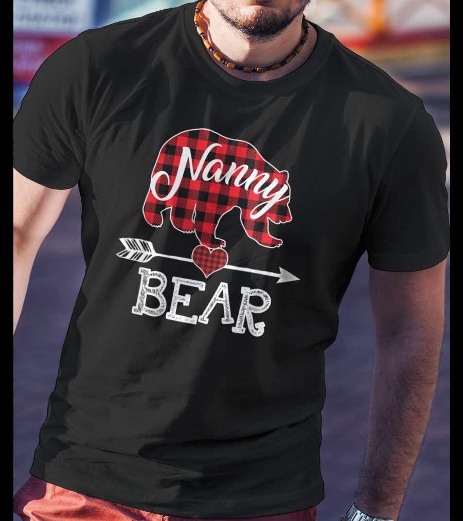 Nanny Bear Plaid Heart Arrow Buffalo Christmas T-Shirt