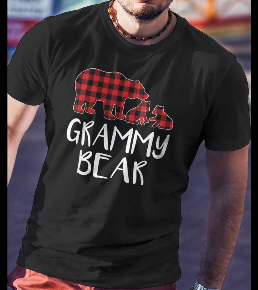 Grammy Bear Red Plaid Two Cubs Matching Buffalo T-Shirt