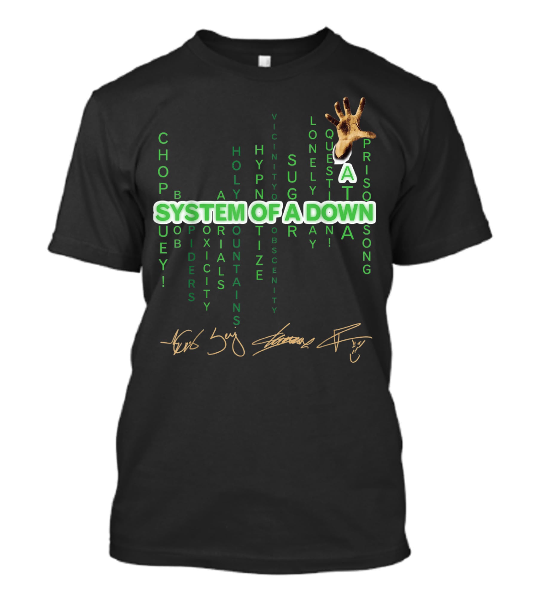 System Of A Down Toxicity Chop Suey Vicinity Holy Mountains Prison Song Hand Signatures T-Shirt