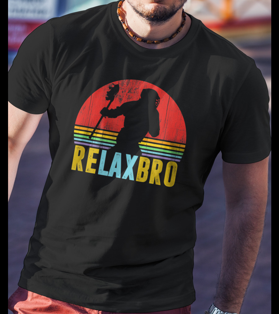 ReLax Bro Lacrosse LAX Apparel Retro Style Silhouette Vintage Sunset T-Shirt