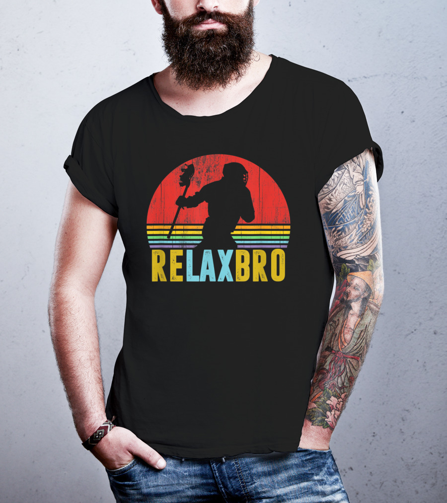 ReLax Bro Lacrosse LAX Apparel Retro Style Silhouette Vintage Sunset T-Shirt