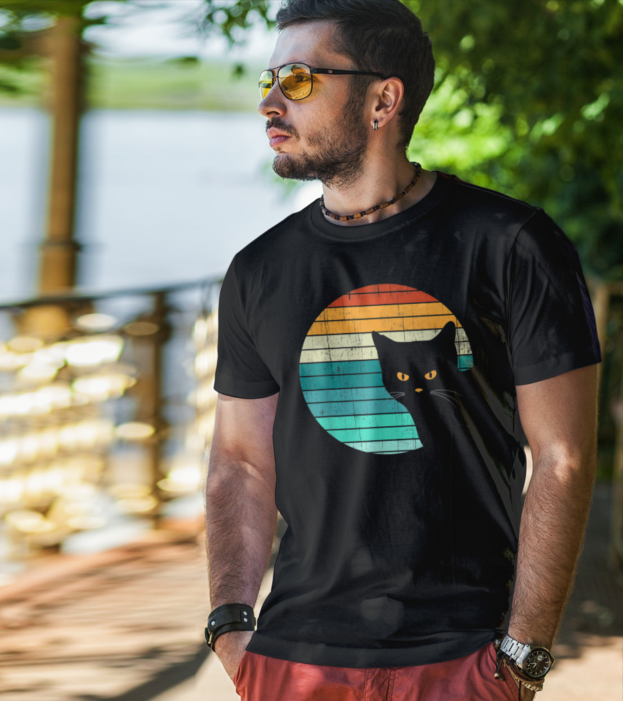 Unique Vintage Kitten Kitty Cat Retro Sunset Stripes T-Shirt