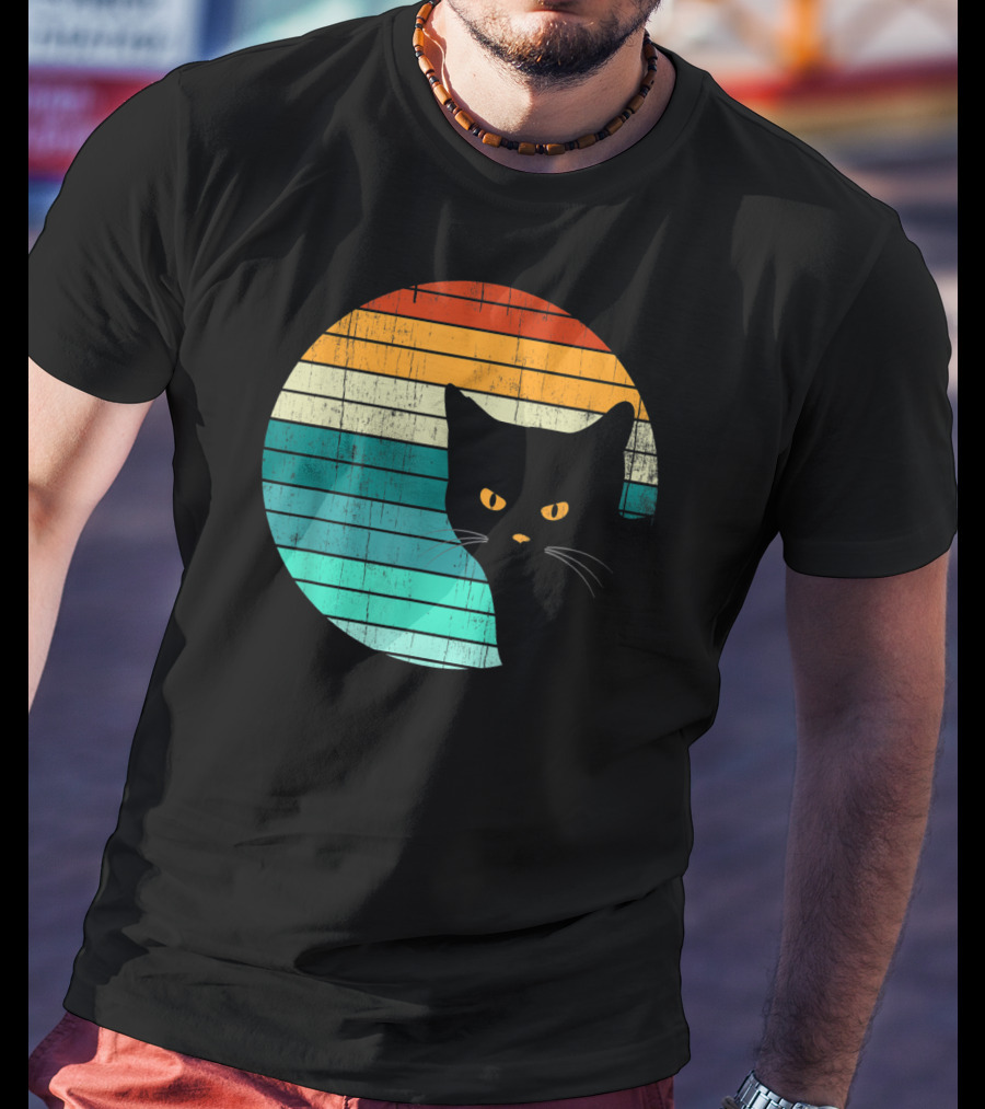 Unique Vintage Kitten Kitty Cat Retro Sunset Stripes T-Shirt
