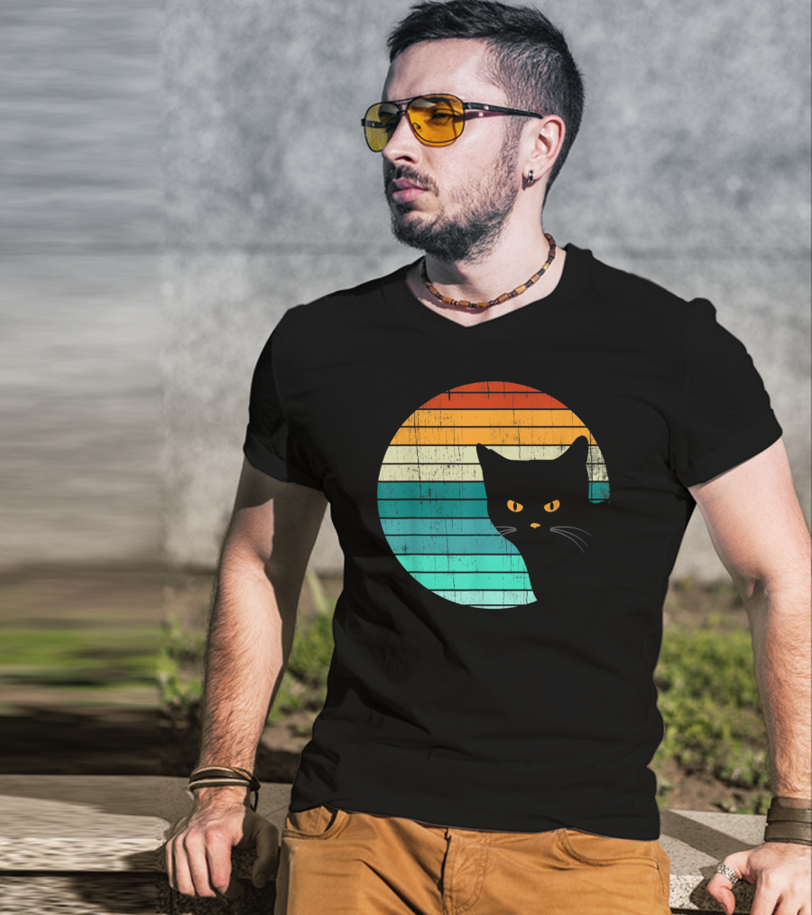 Unique Vintage Kitten Kitty Cat Retro Sunset Stripes T-Shirt