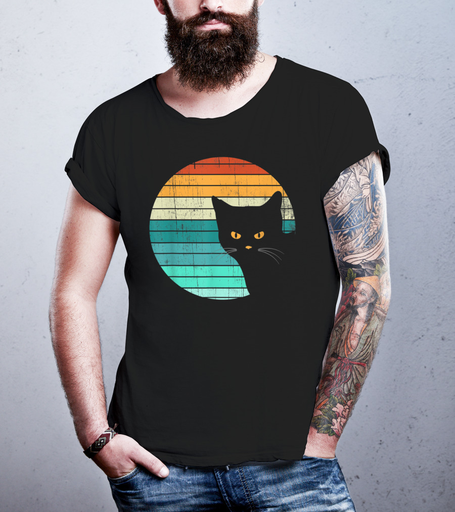 Unique Vintage Kitten Kitty Cat Retro Sunset Stripes T-Shirt