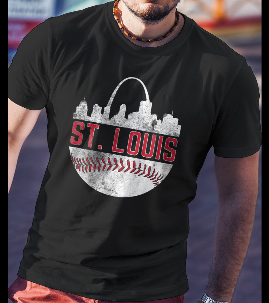 St Louis Vintage City Skyline Baseball Arch T-Shirt