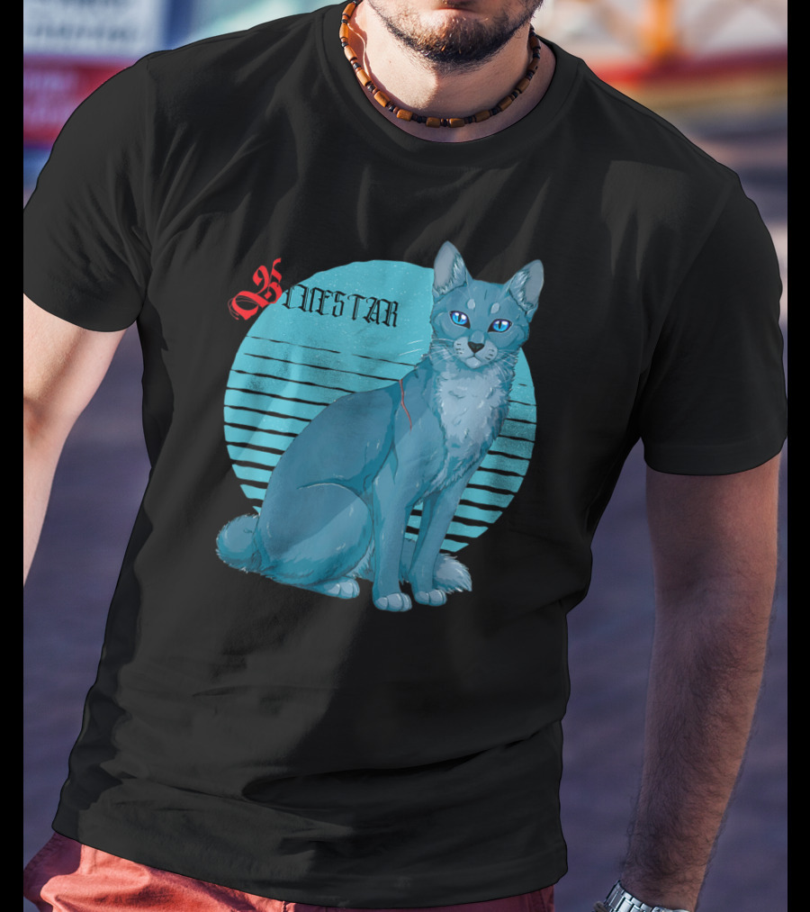 Bluestar Warrior Cats With Blue Striped Circle Background T-Shirt