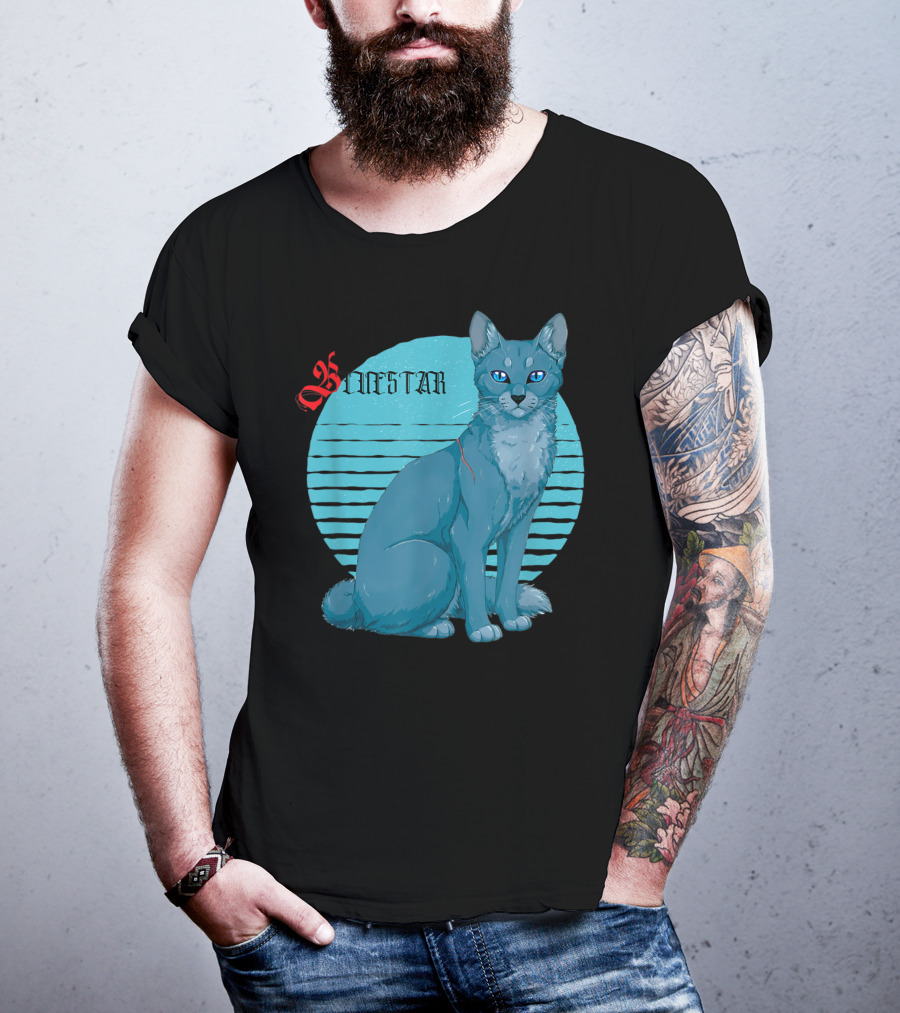 Bluestar Warrior Cats With Blue Striped Circle Background T-Shirt