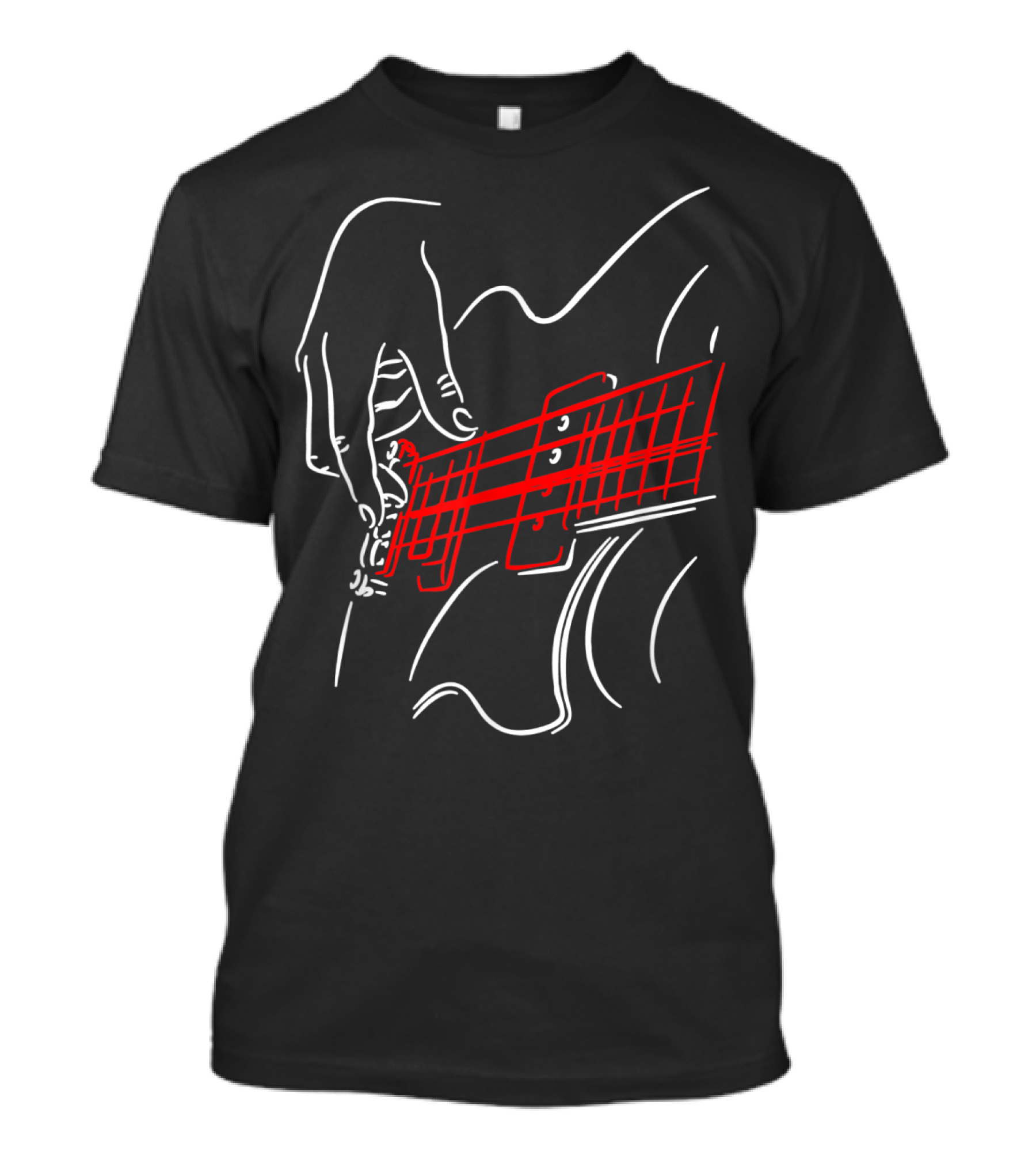 Acoustic Guitar Guitarist Bass Player Musician Outline Sketch T-Shirt