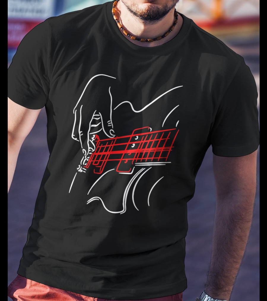 Acoustic Guitar Guitarist Bass Player Musician Outline Sketch T-Shirt