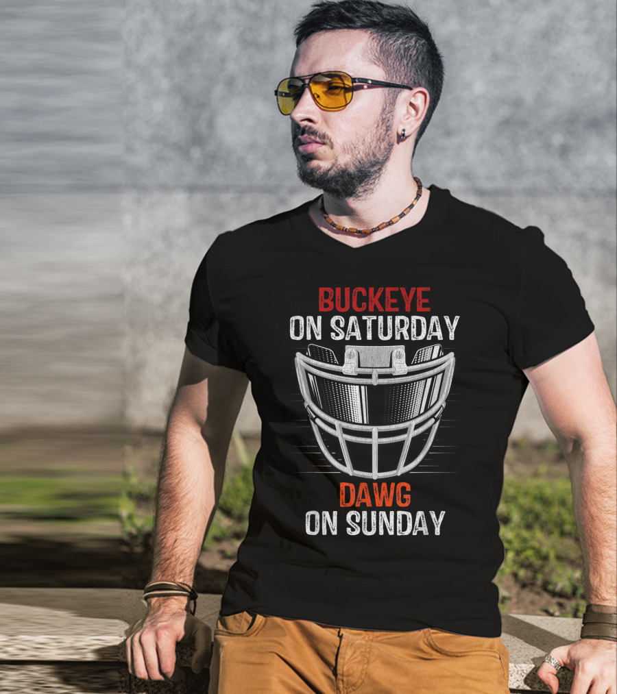 Buckeye On Saturday Dawg On Sunday Football Helmet Fan Crossover T-Shirt