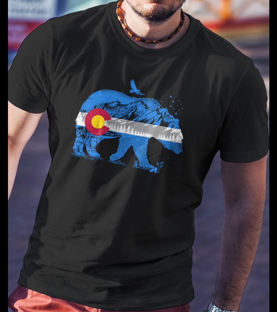 Colorado Bear Flag Mountains Landscape With Eagle T-Shirt