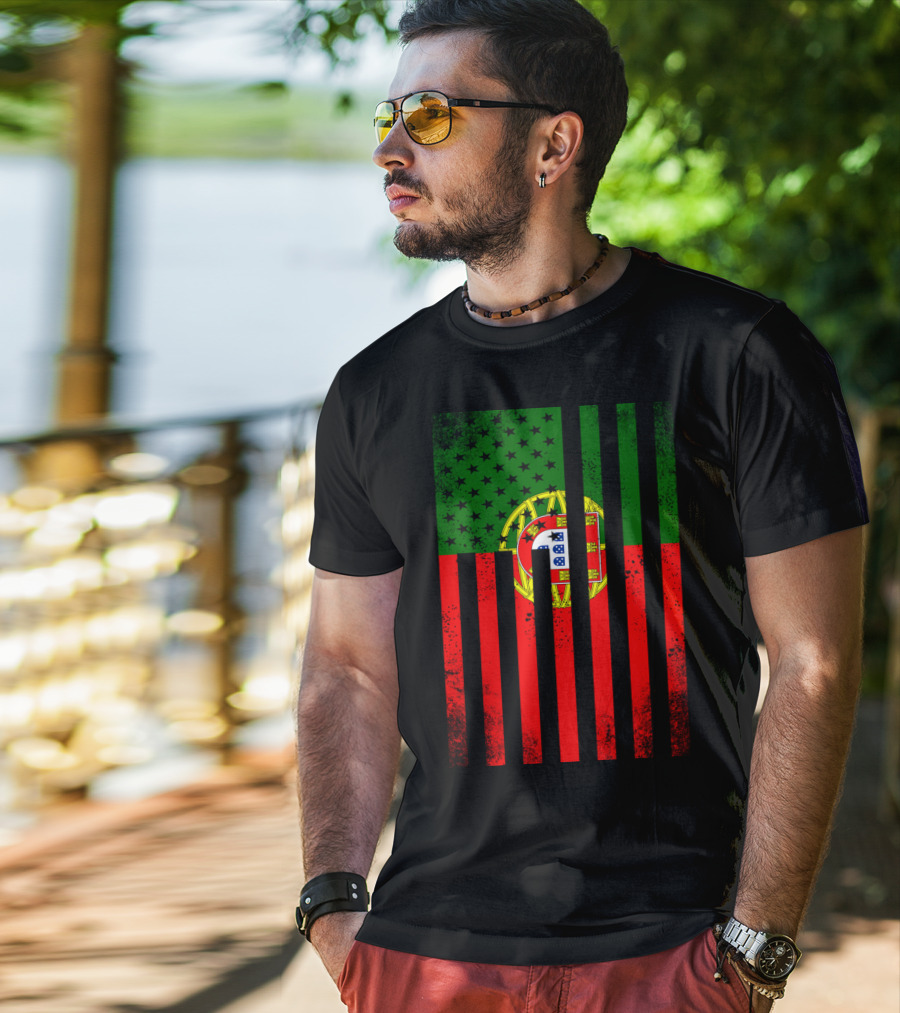 Half Portuguese Flag American Inside Me USA Flag Fusion T-Shirt