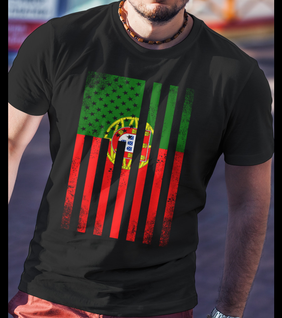 Half Portuguese Flag American Inside Me USA Flag Fusion T-Shirt