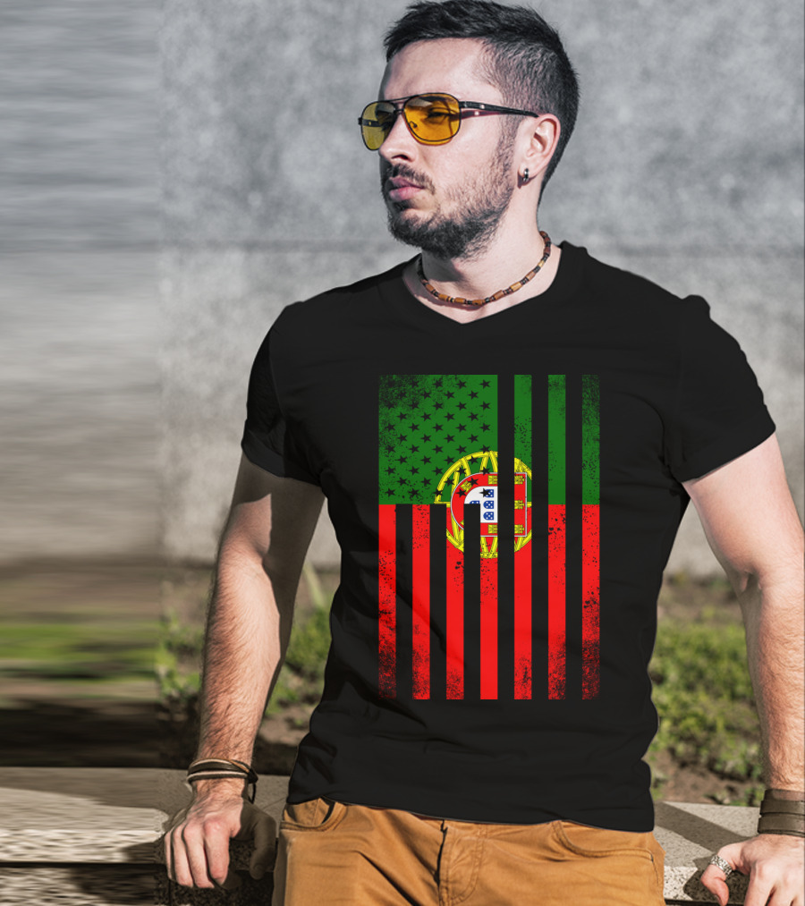 Half Portuguese Flag American Inside Me USA Flag Fusion T-Shirt