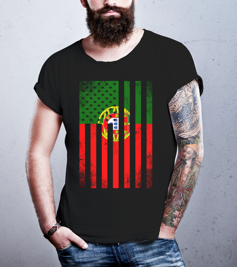 Half Portuguese Flag American Inside Me USA Flag Fusion T-Shirt