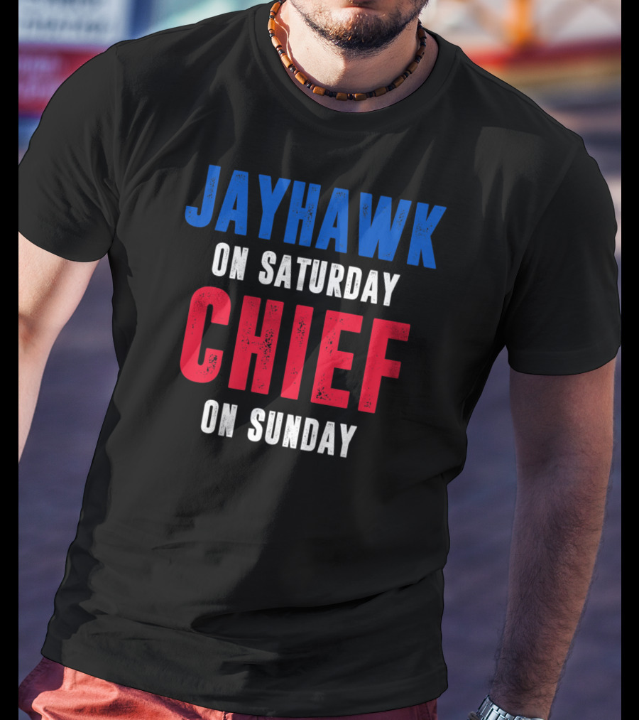 Jayhawk On Saturday Chief On Sunday Kansas MO Lawrence T-Shirt