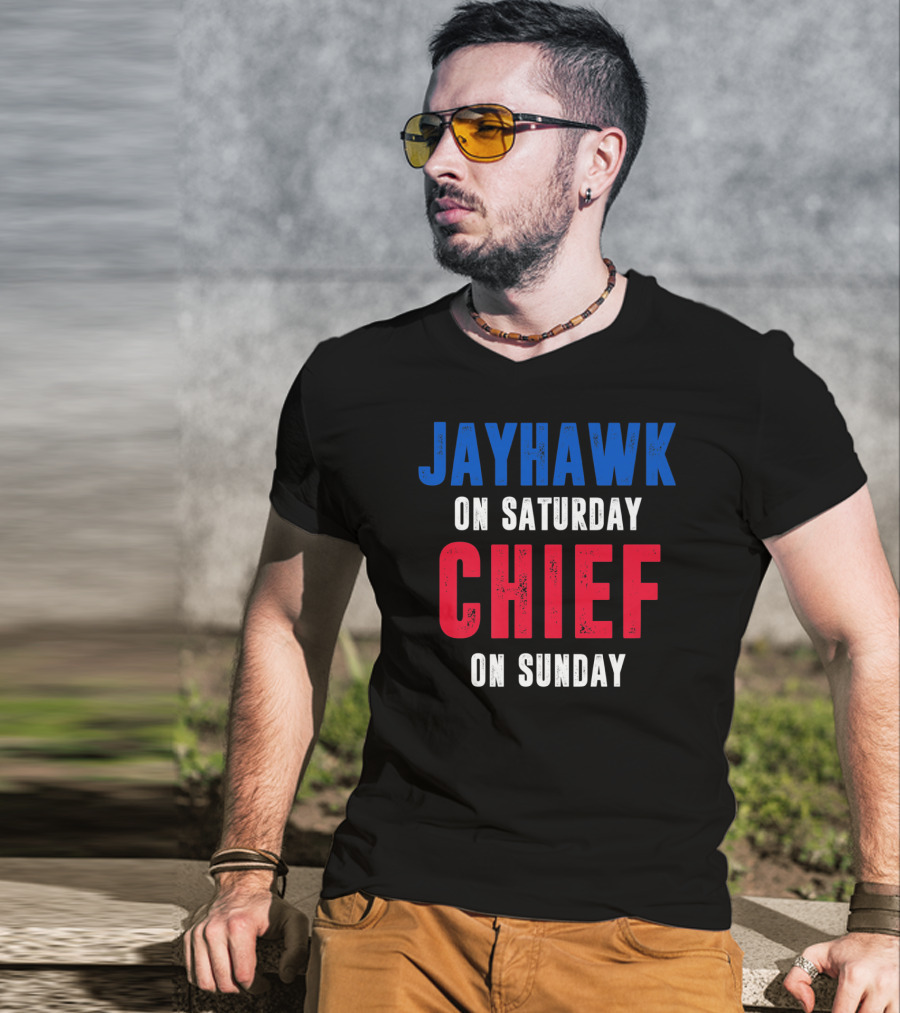 Jayhawk On Saturday Chief On Sunday Kansas MO Lawrence T-Shirt