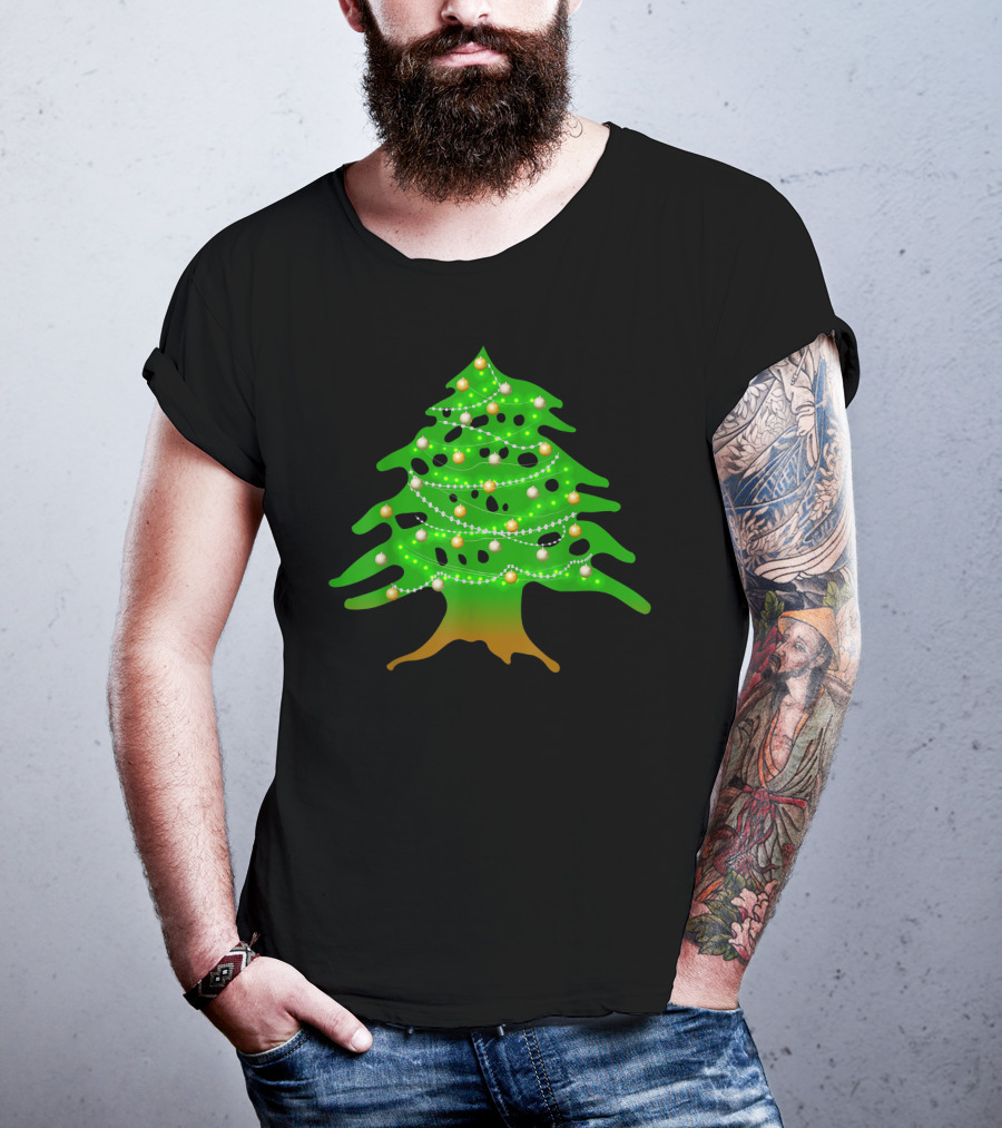 Lebanese Cedar Christmas Tree Lights Holiday Lebanon Flag Colors T-Shirt