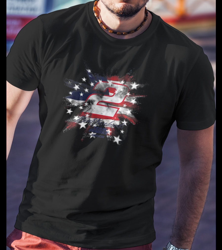 NASCAR Brad Keselowski Team Penske Number 2 American Flag Fireworks T-Shirt