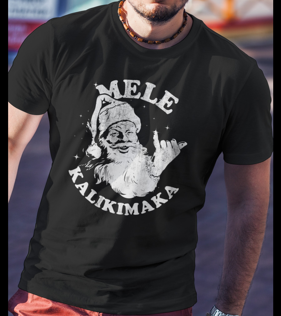 Retro Mele Kalikimaka Santa Shaka Hawaii Christmas T-Shirt